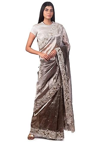 grey embroidered saree set