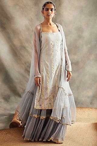 grey embroidered sharara set