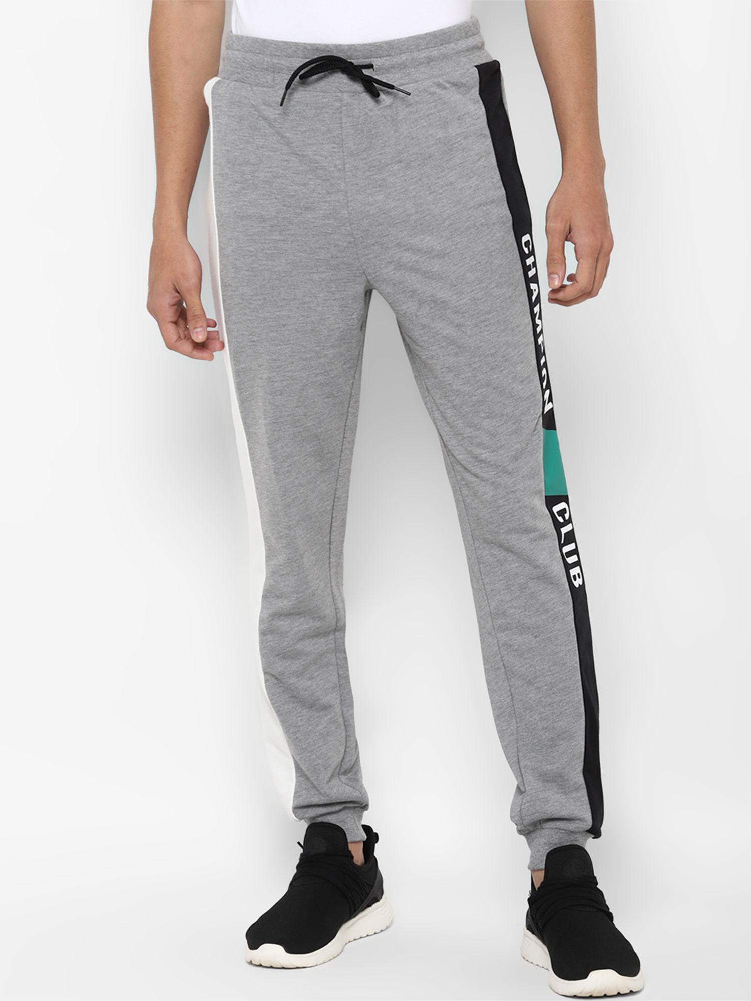 grey embroidered side-striped fleece sweatpants