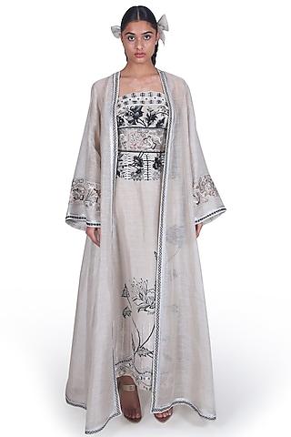 grey embroidered tube gown with jacket