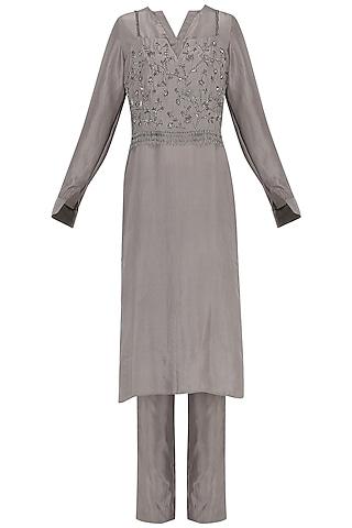 grey embroidered tunic with straight pants