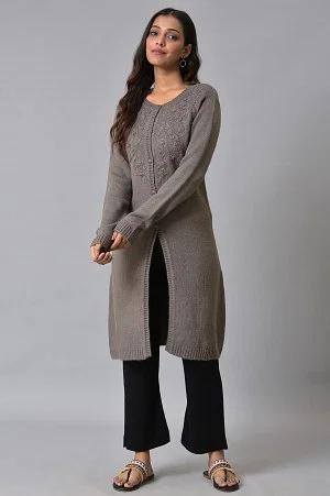 grey embroidered women cardigan