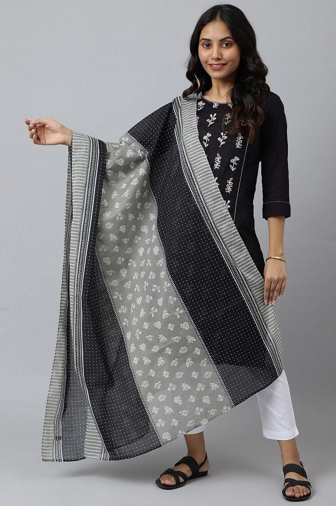 grey ethnic printed dupatta