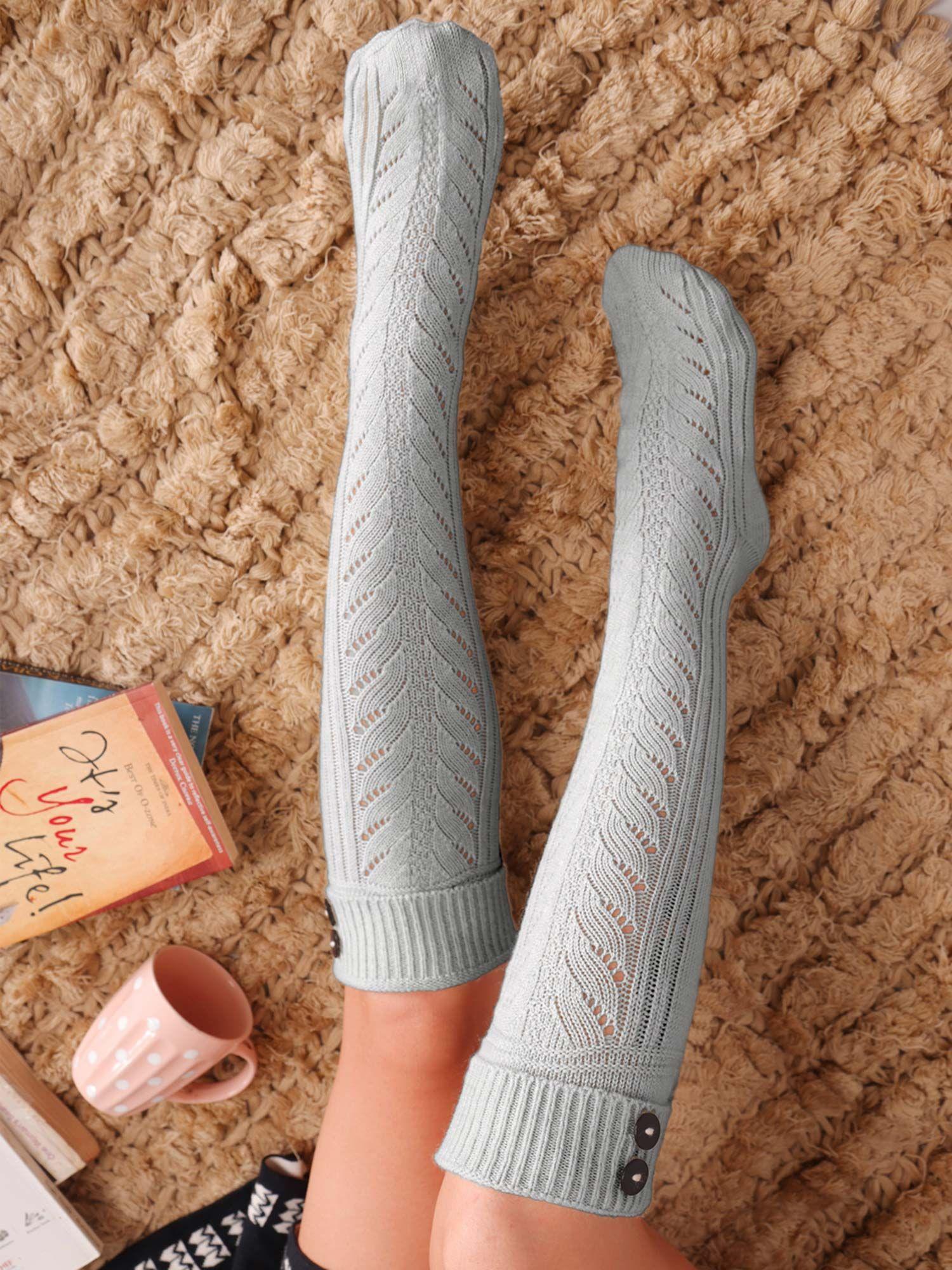grey fine knitted knee length long winter socks