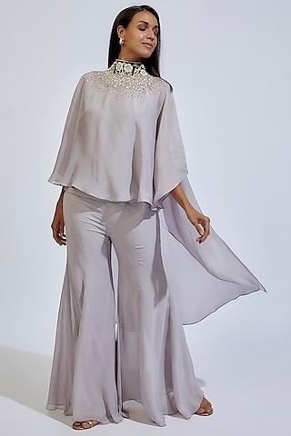 grey flat chiffon embroidered cape set