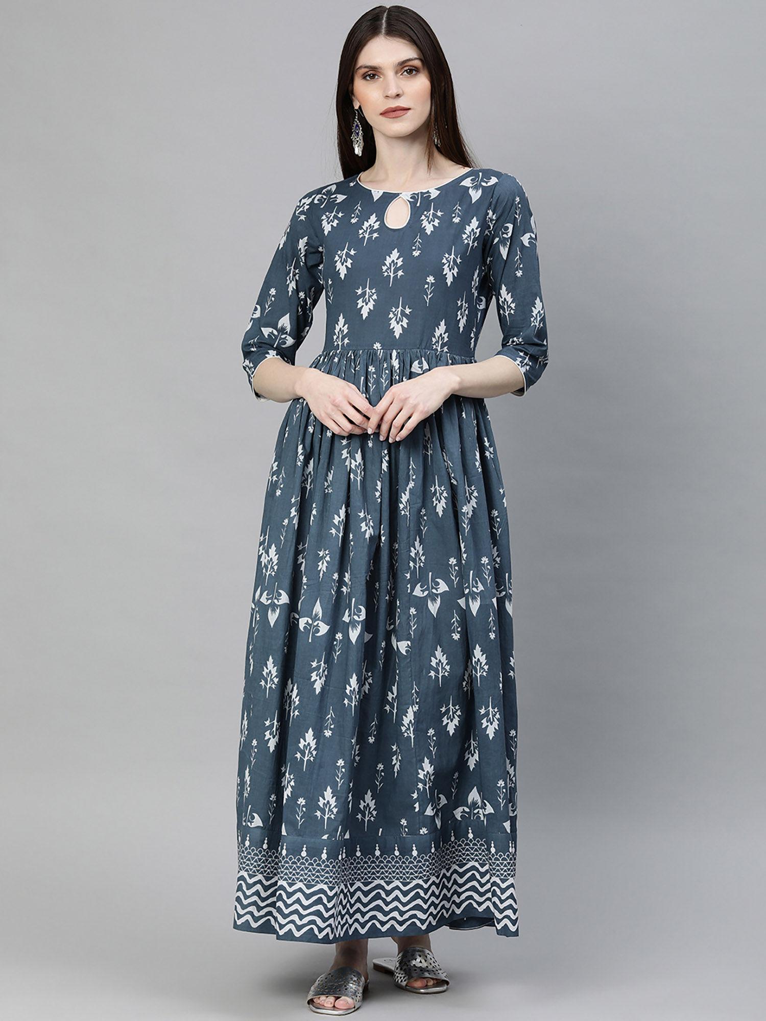 grey floor length cotton kurta