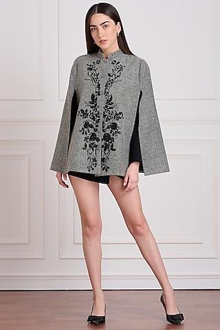 grey floral embroidered cape