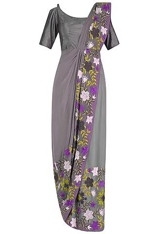 grey floral embroidered concept saree