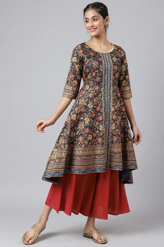 grey floral foil print kurta