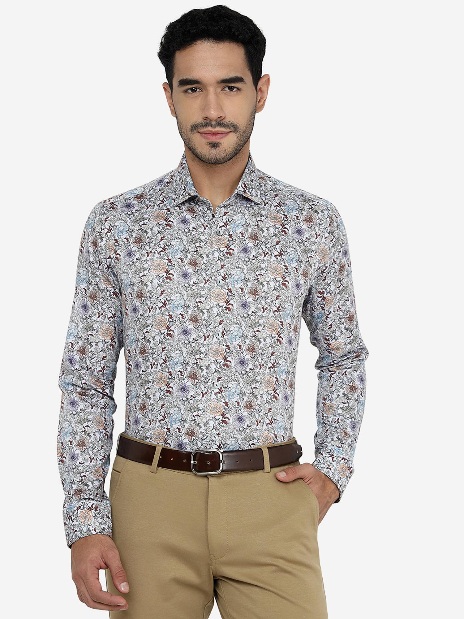 grey floral formal cotton shirt