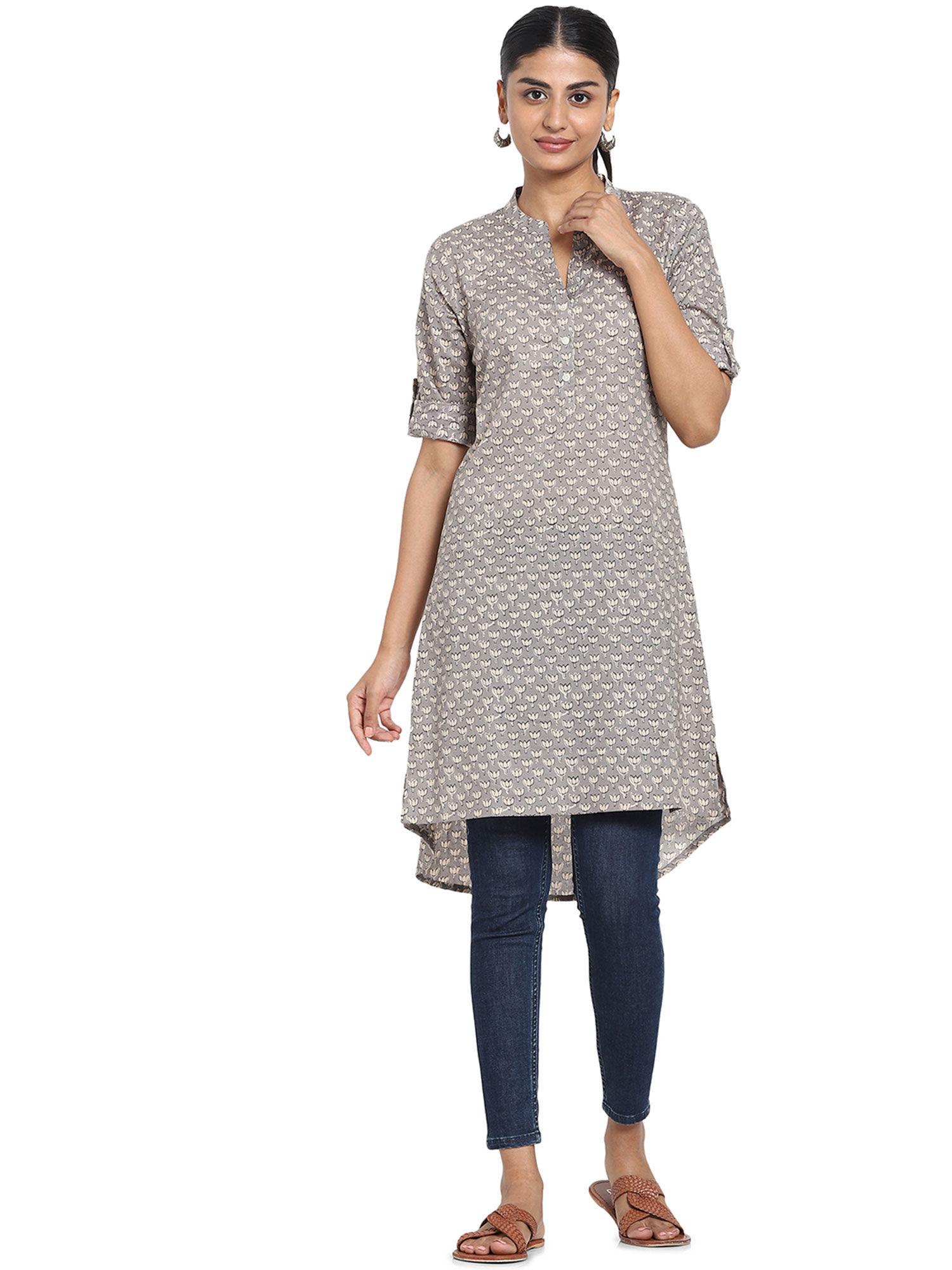 grey floral kurta