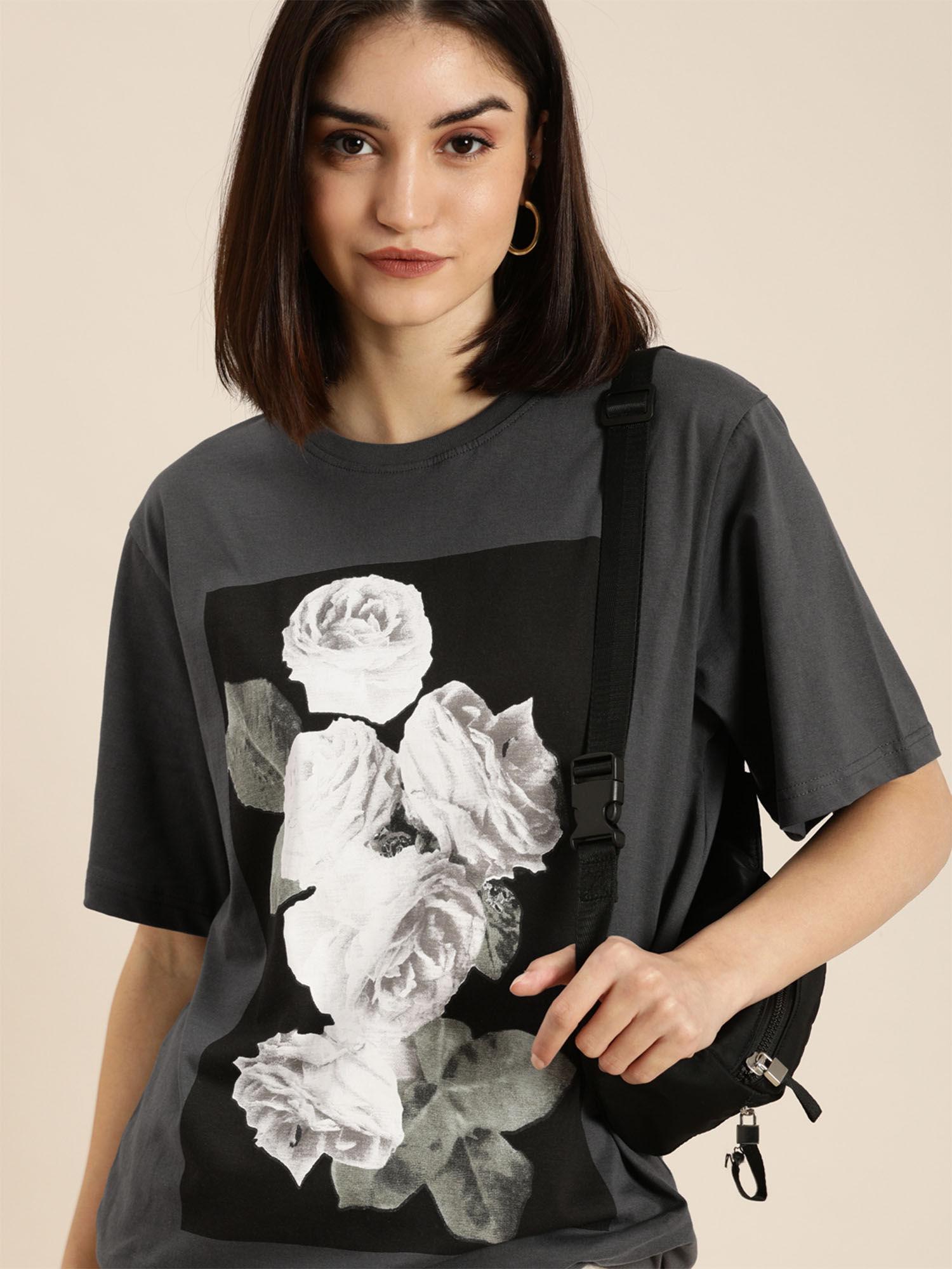 grey floral oversized t-shirt