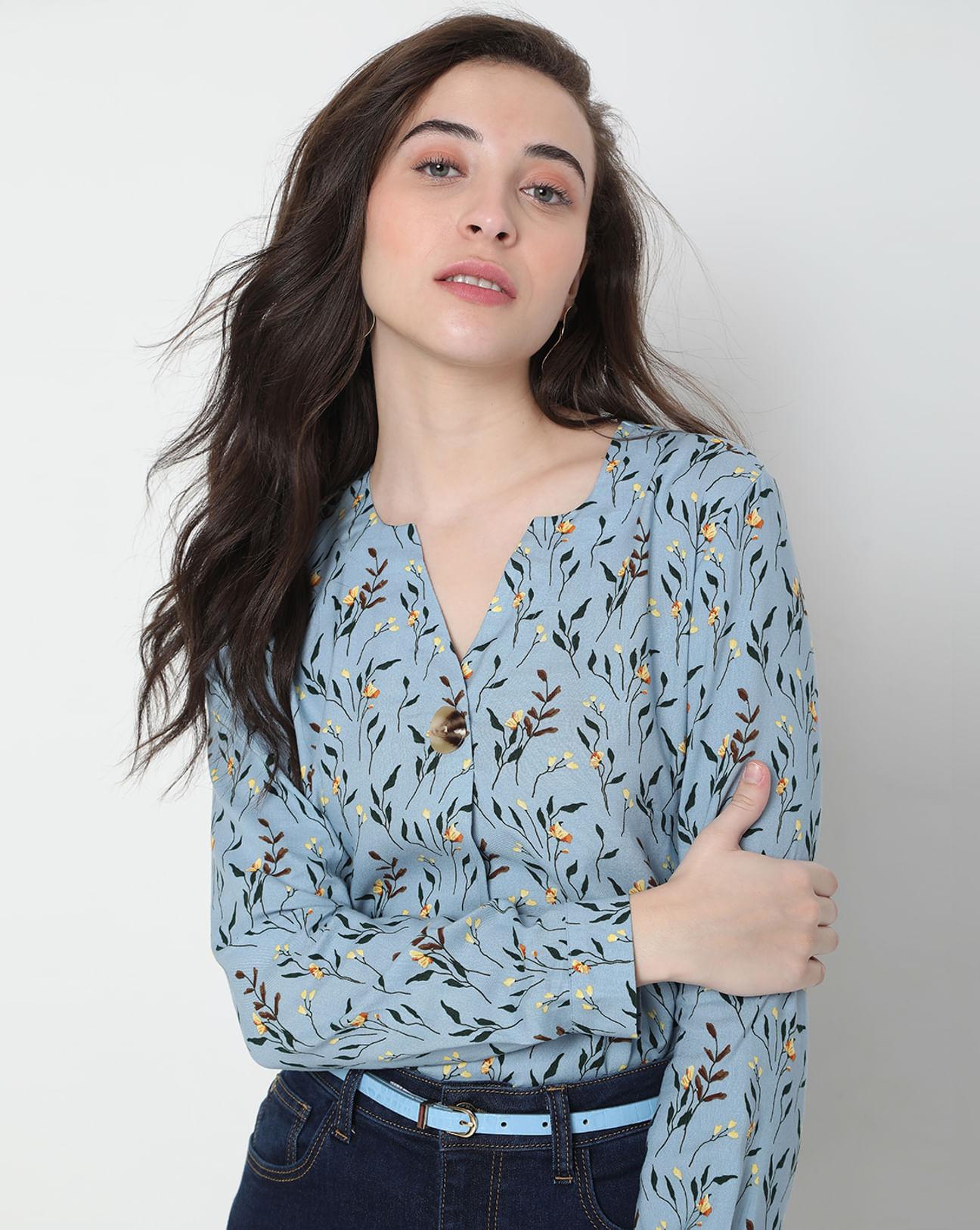 grey floral print top