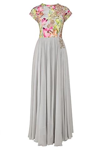 grey floral printed anarkali set