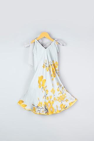 grey floral printed dress for girls