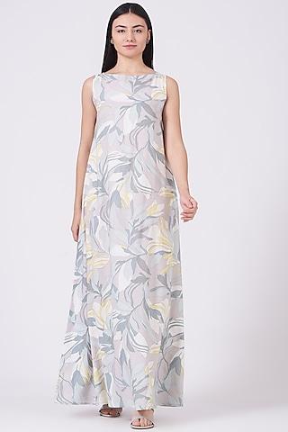 grey floral printed maxi dress