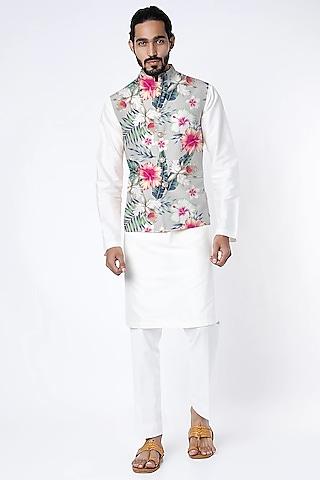 grey floral printed nehru jacket