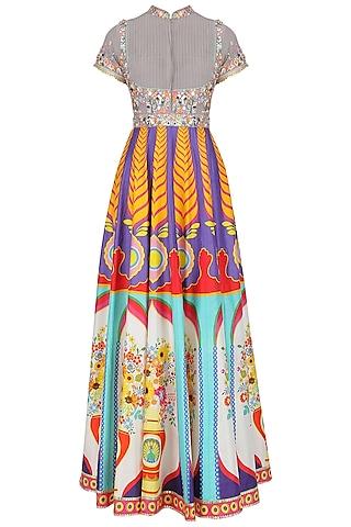 grey floral work high neck anarkali set