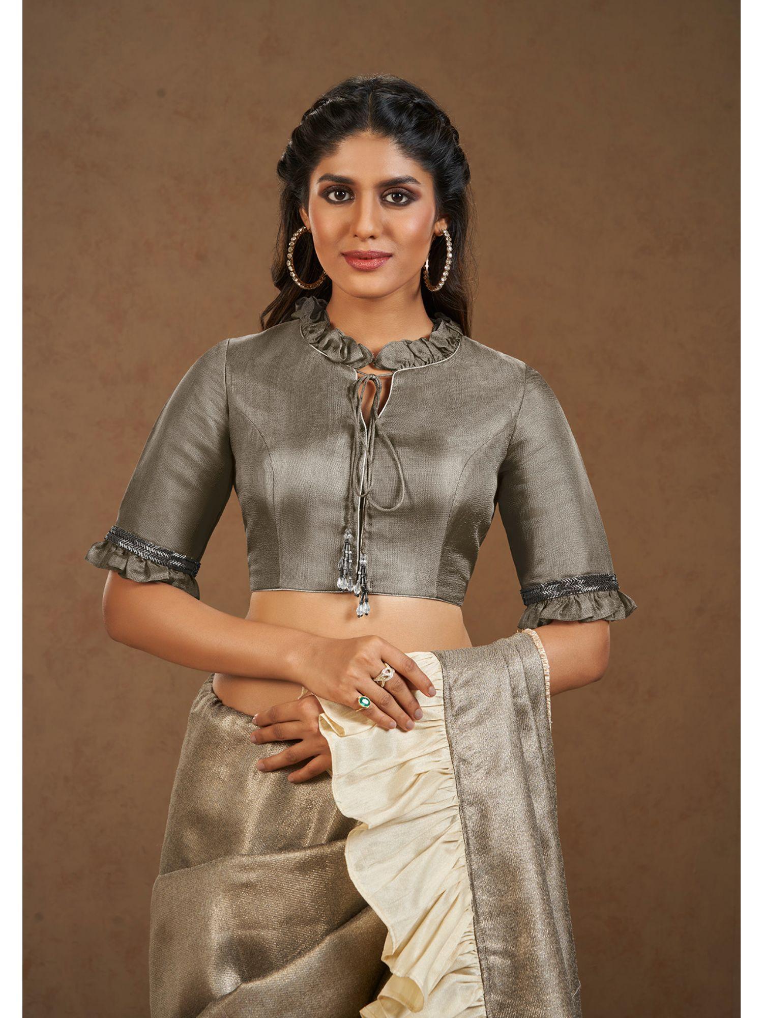 grey frill trimmed readymade blouse