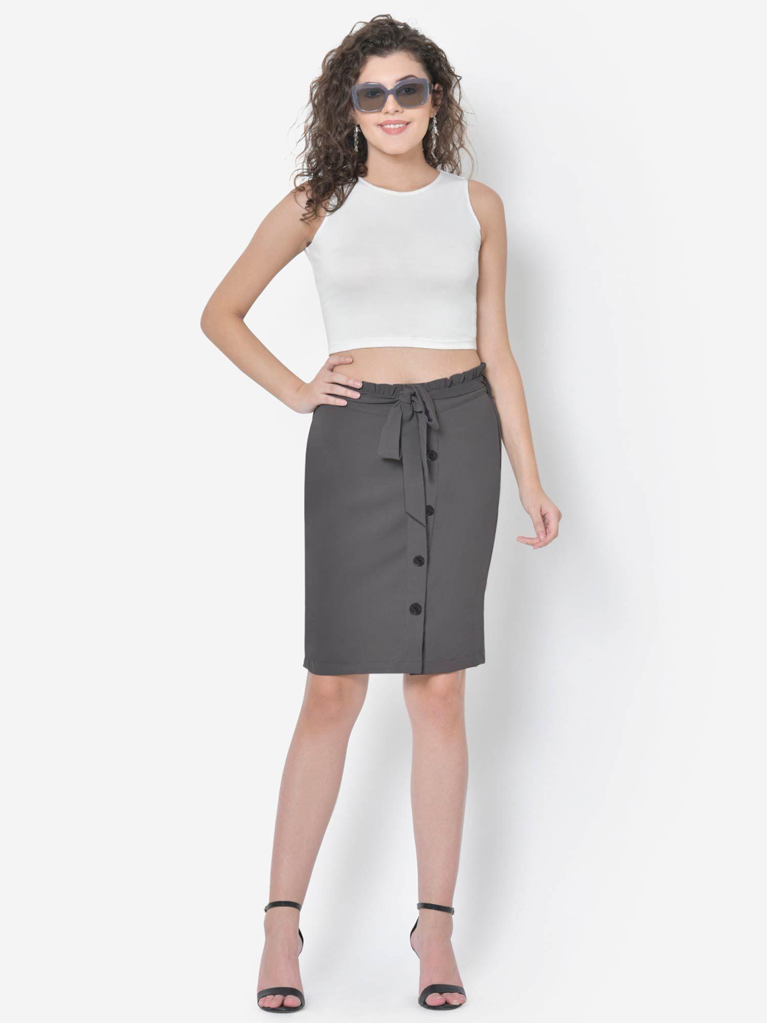 grey front buttoned skirt