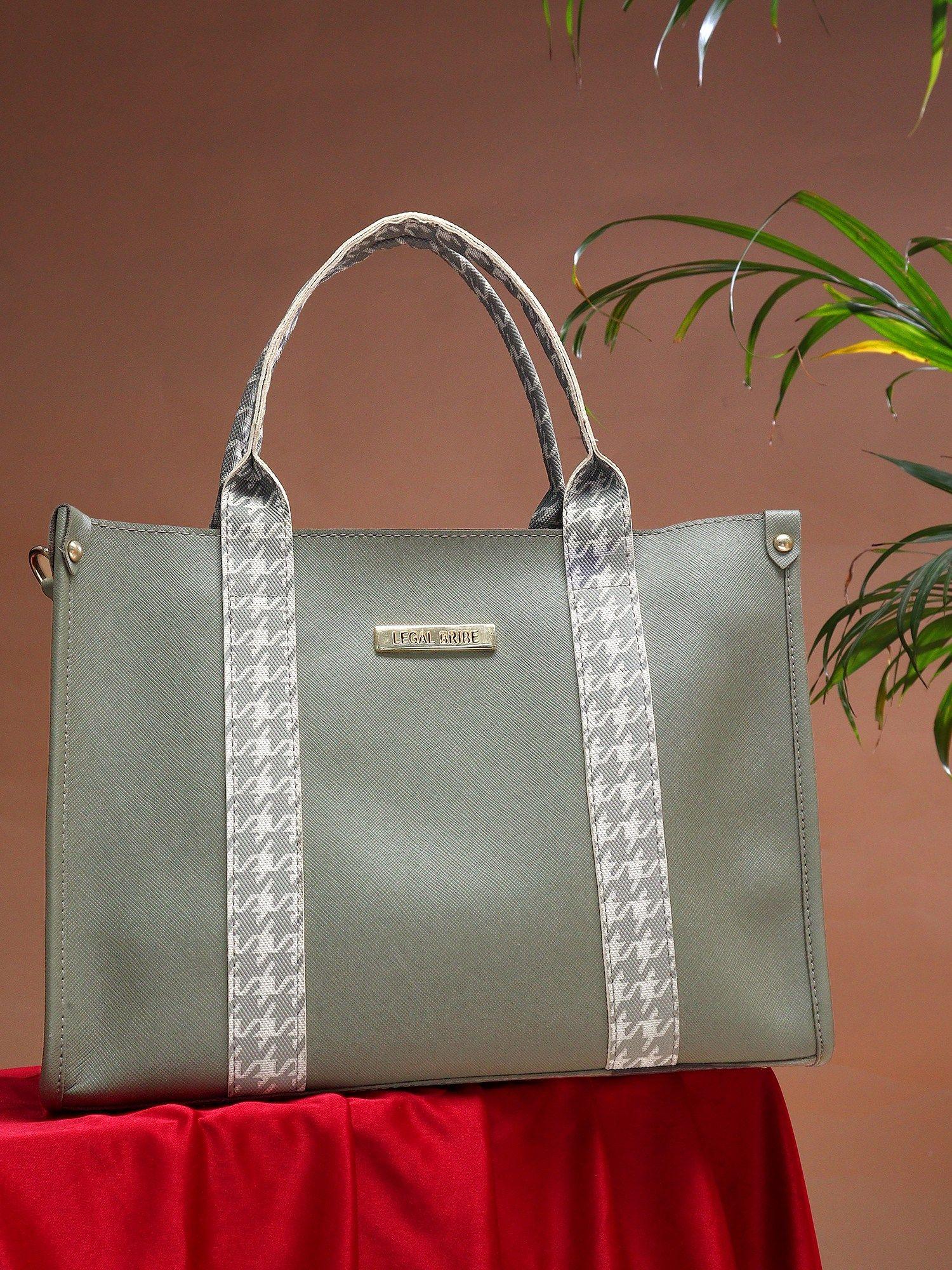 grey front strap solid handbag (set of 2)