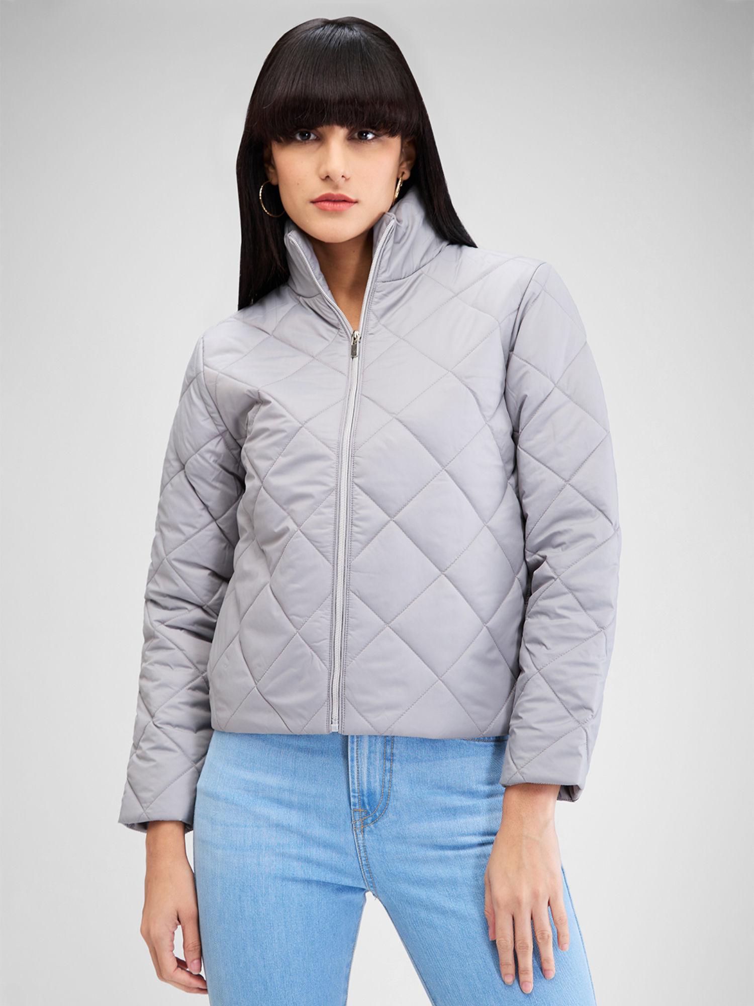 grey full sleeves solid jacket