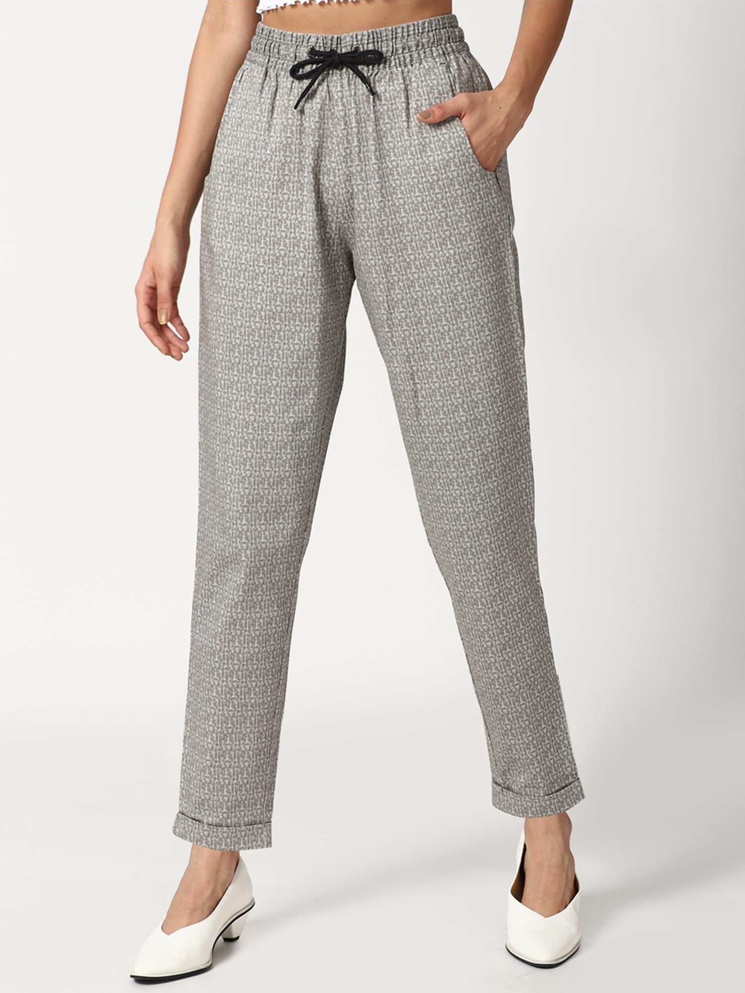 grey geometric printed cropped pants