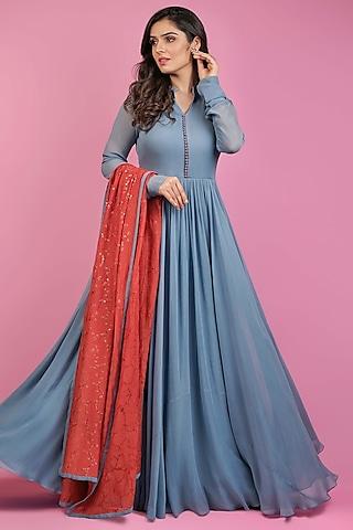 grey georgette anarkali set