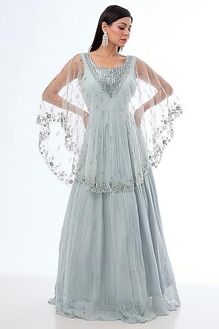 grey georgette cutdana & stone embellished gown