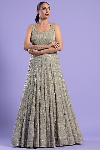 grey georgette embellished gown