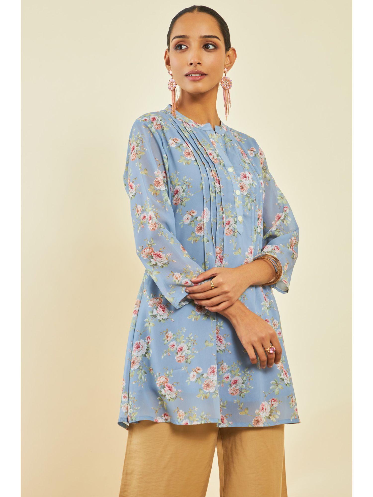 grey georgette floral print tunic