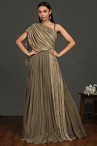 grey georgette gown with cutdana work