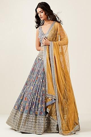 grey georgette hand embroidered lehenga set