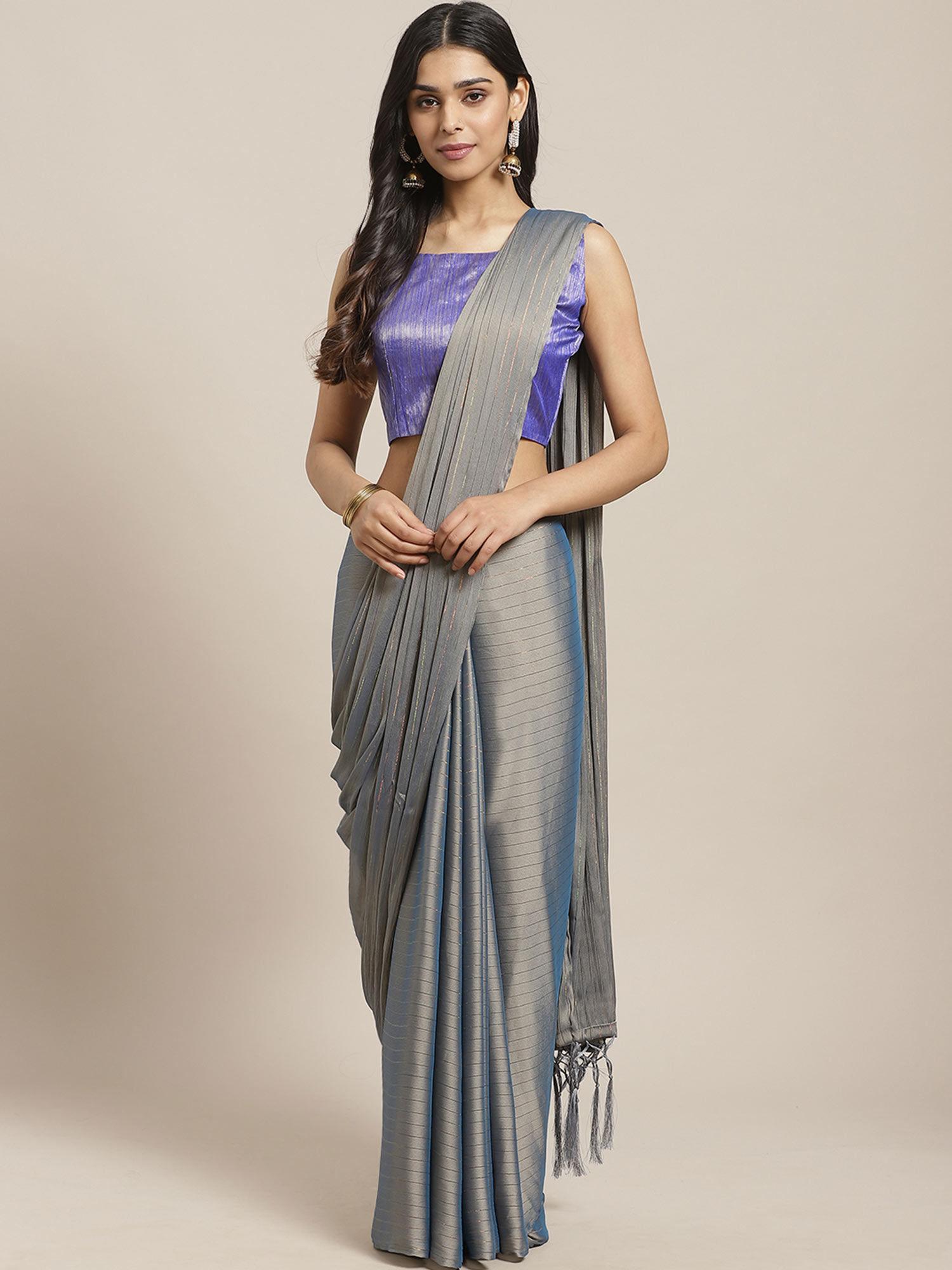 grey georgette handloom saree with unstitched blouse