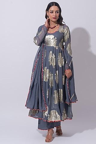 grey georgette jacquard kurta set