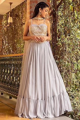 grey georgette lehenga set