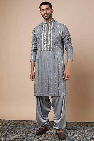 grey georgette mirror embroidered kurta set