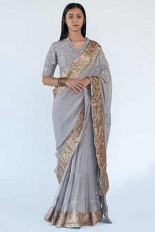 grey georgette saree set