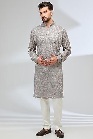 grey georgette thread embroidered kurta set