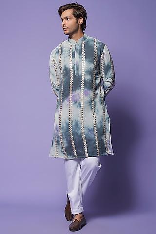 grey georgette tie-dyed & embroidered kurta set