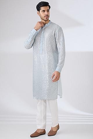 grey georgette zari & sequins embroidered kurta set