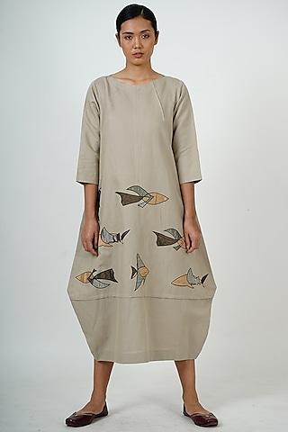 grey gold embroidered midi dress