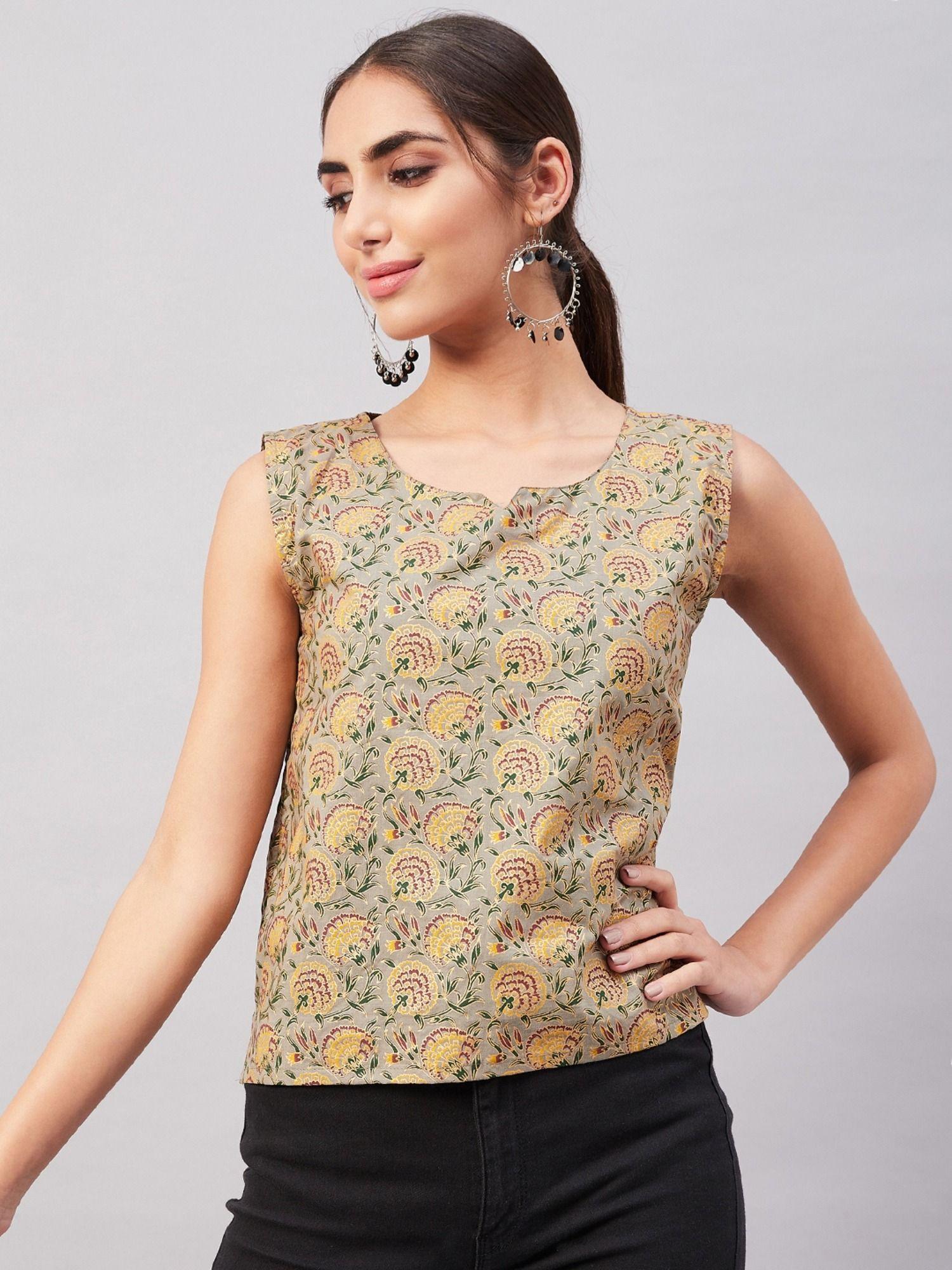 grey gold floral top