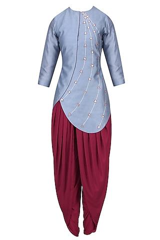 grey gota patti work kurta with dhoti pants