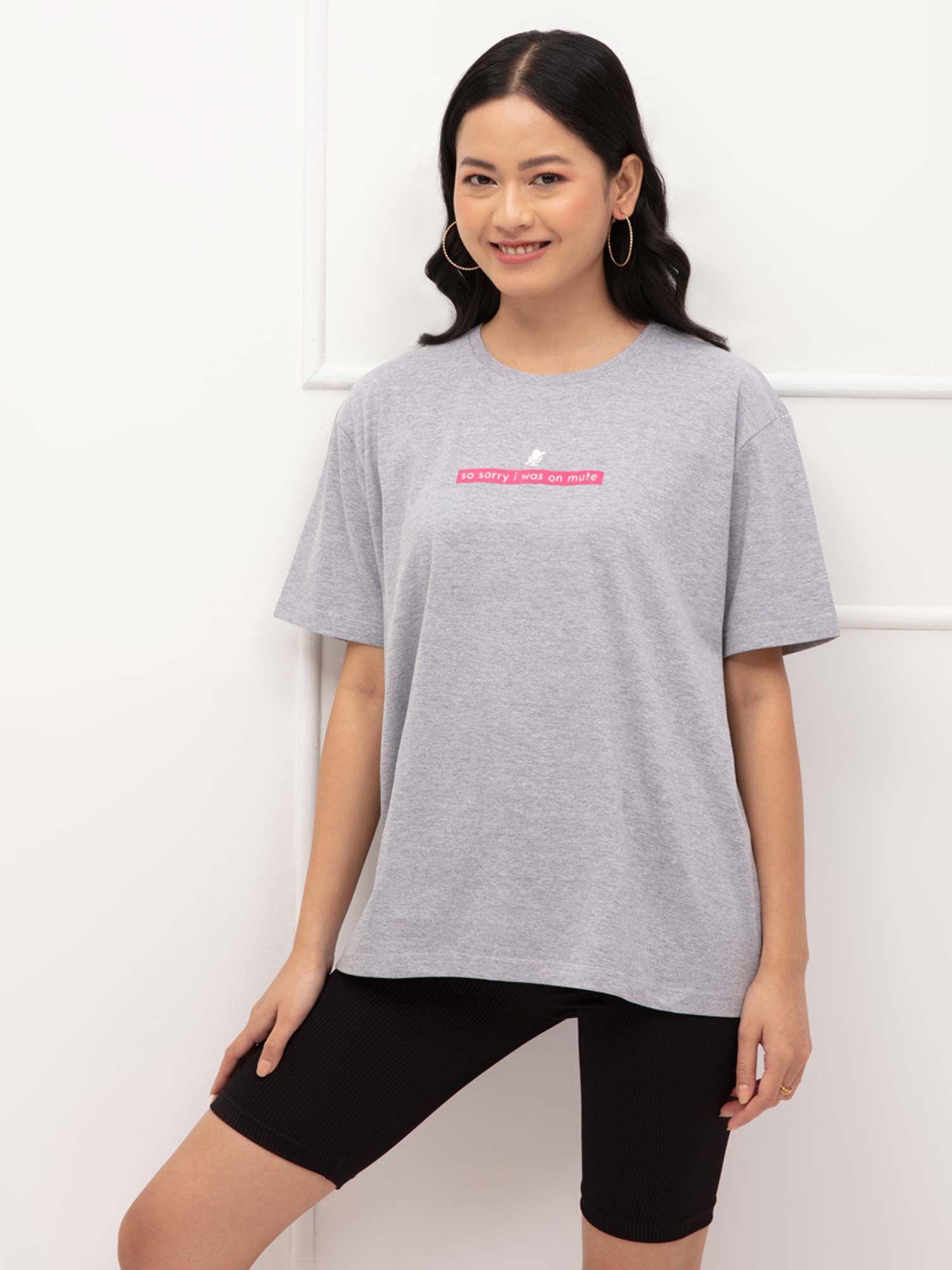 grey graphic print crew neck oversized t shirt