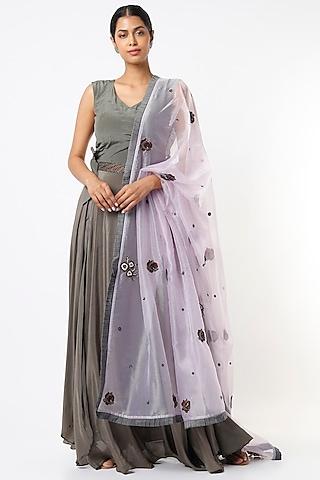 grey green a-line gown with dupatta