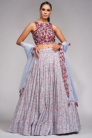 grey hand block printed lehenga set