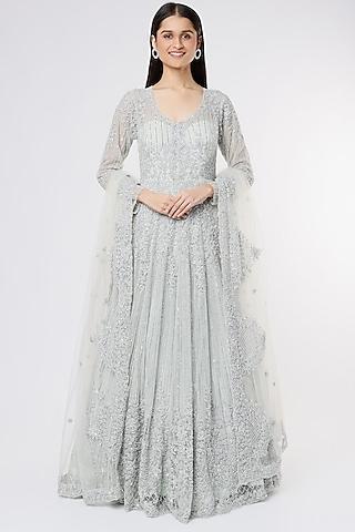 grey hand embellished gown