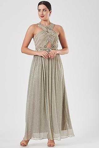 grey hand embroidered gown for girls