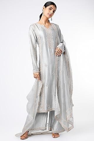 grey hand embroidered kurta set